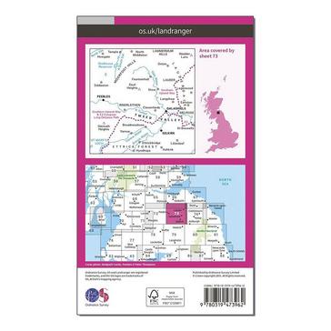 Pink Ordnance Survey Landranger Active 73 Peebles, Galashiels & Selkirk, Tweed Valley Map With Digital Version