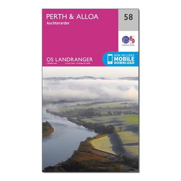 Pink Ordnance Survey Landranger 58 Perth & Alloa, Auchterarder Map With Digital Version