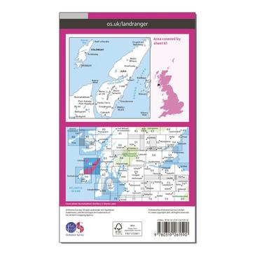 Pink Ordnance Survey Landranger 61 Jura & Colonsay Map With Digital Version