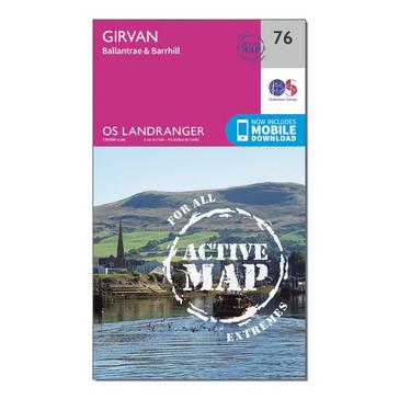 Pink Ordnance Survey Landranger Active 76 Girvan, Ballantrae & Barrhill Map With Digital Version