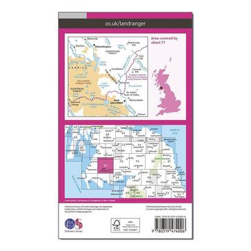 Pink Ordnance Survey Landranger Active 77 Dalmellington & New Galloway, Galloway Forest Park Map With Digital Version
