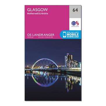 Pink Ordnance Survey Landranger 64 Glasgow, Motherwell & Airdrie Map With Digital Version