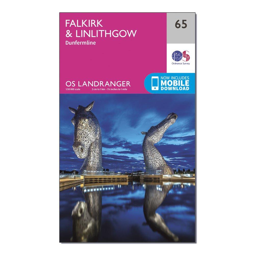 Image of Ordnance Survey Landranger 65 Falkirk & Linlithgow, Dunfermline Map With Digital Version - Pink, Pink