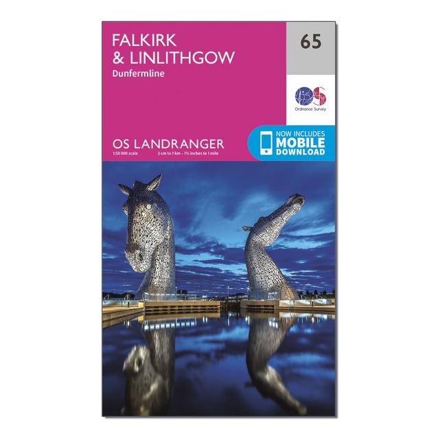 Pink Ordnance Survey Landranger 65 Falkirk & Linlithgow, Dunfermline Map With Digital Version image 1