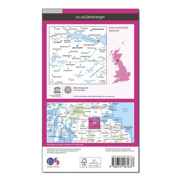 Pink Ordnance Survey Landranger 65 Falkirk & Linlithgow, Dunfermline Map With Digital Version
