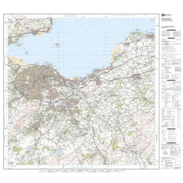 Ordnance Survey Map Edinburgh Ordnance Survey Landranger 66 Edinburgh, Penicuik & North Berwick Map With  Digital Version