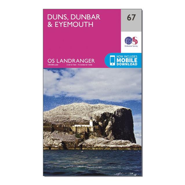 Pink Ordnance Survey Landranger 67 Duns, Dunbar & Eyemouth Map With Digital Version image 1