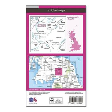 Pink Ordnance Survey Landranger Active 79 Hawick & Eskdale, Langholm Map With Digital Version