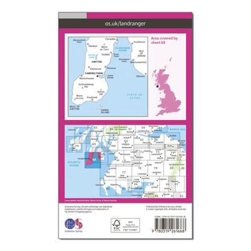 Pink Ordnance Survey Landranger 68 South Kintyre & Campbeltown Map With Digital Version