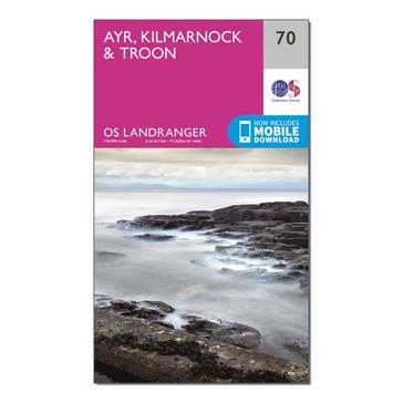 Pink Ordnance Survey Landranger 70 Ayr, Kilmarnock & Troon Map With Digital Version