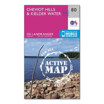 Pink Ordnance Survey Landranger Active 80 Cheviot Hills & Kielder Water Map With Digital Version