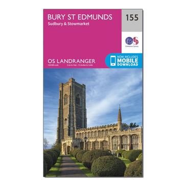 Pink Ordnance Survey Landranger 155 Bury St Edmunds Map