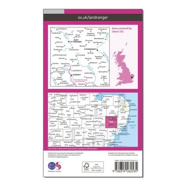 Pink Ordnance Survey Landranger 155 Bury St Edmunds Map