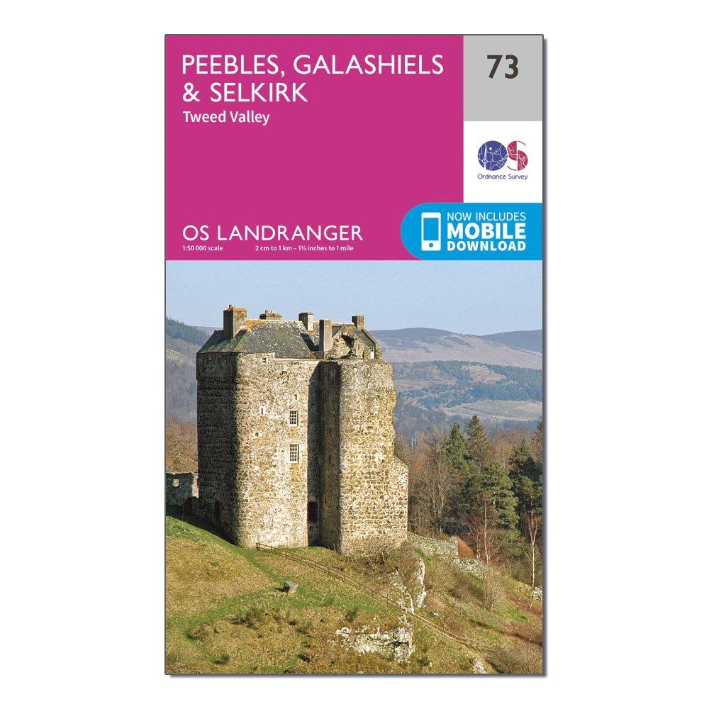 Image of Ordnance Survey Landranger 73 Peebles, Galashiels & Selkirk, Tweed Valley Map With Digital Version - Pink, Pink