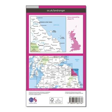 Pink Ordnance Survey Landranger 75 Berwick-upon-Tweed Map With Digital Version