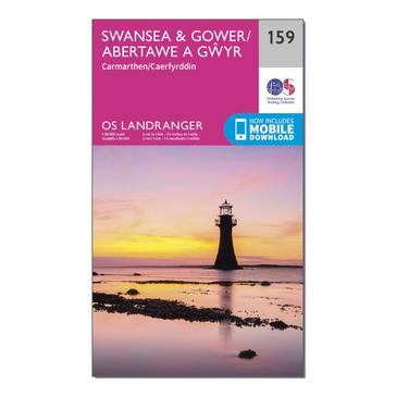 Pink Ordnance Survey Landranger 159 Swansea & Gower, Carmarthen Map With Digital Version