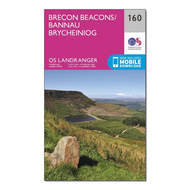 Pink Ordnance Survey Landranger 160 Brecon Beacons Map With Digital Version image 1