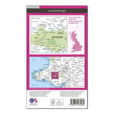 Pink Ordnance Survey Landranger 160 Brecon Beacons Map With Digital Version