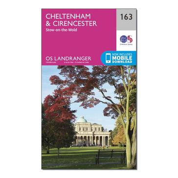 Pink Ordnance Survey Landranger 163 Cheltenham & Cirencester, Stow-on-the-Wold Map With Digital Version