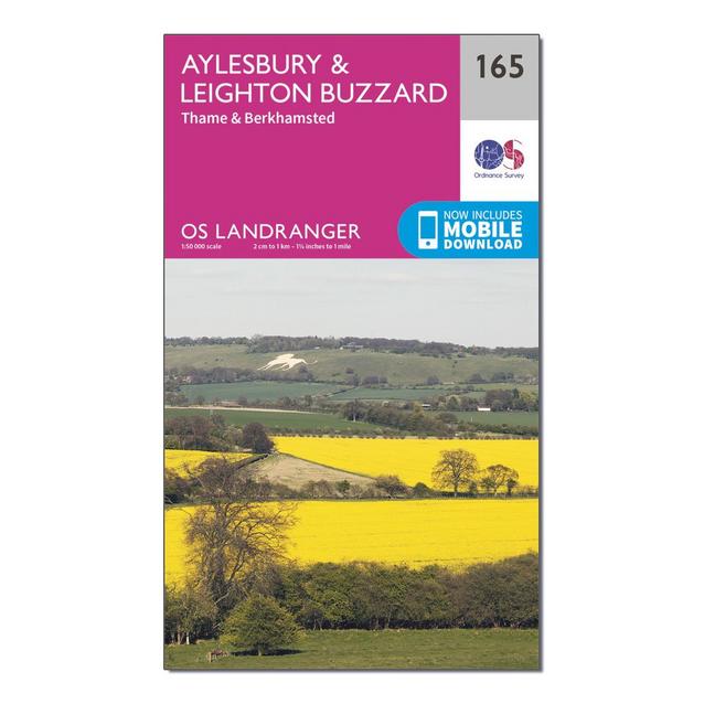 Pink Ordnance Survey Landranger 165 Aylesbury, Leighton Buzzard, Thame & Berkhamstead Map With Digital Version image 1