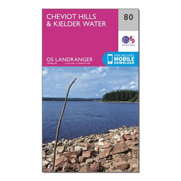 Pink Ordnance Survey Landranger 80 Cheviot Hills & Kielder Water Map