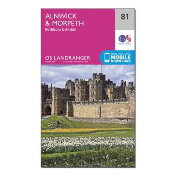 Pink Ordnance Survey Landranger 81 Alnwick & Morpeth, Rothbury & Amble Map With Digital Version