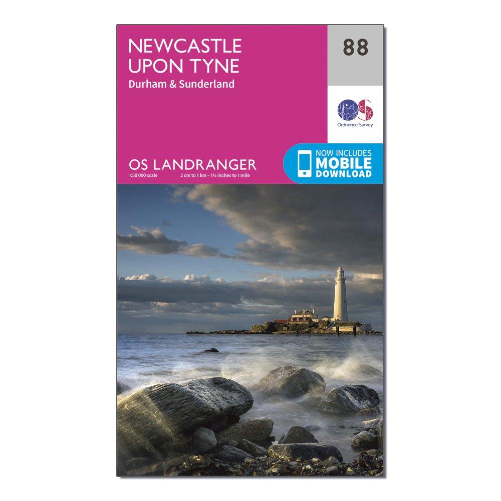 Image of Ordnance Survey Landranger 88 Newcastle Upon Tyne, Durham & Sunderland Map With Digital Version - Pink, Pink
