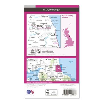 Pink Ordnance Survey Landranger 88 Newcastle upon Tyne, Durham & Sunderland Map With Digital Version