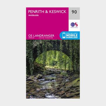 Pink Ordnance Survey Landranger 90 Penrith & Keswick, Ambleside Map With Digital Version