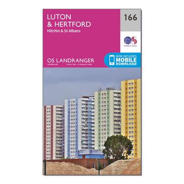 Pink Ordnance Survey Landranger 166 Luton, Hertford, Hitchin & St Albans Map With Digital Version