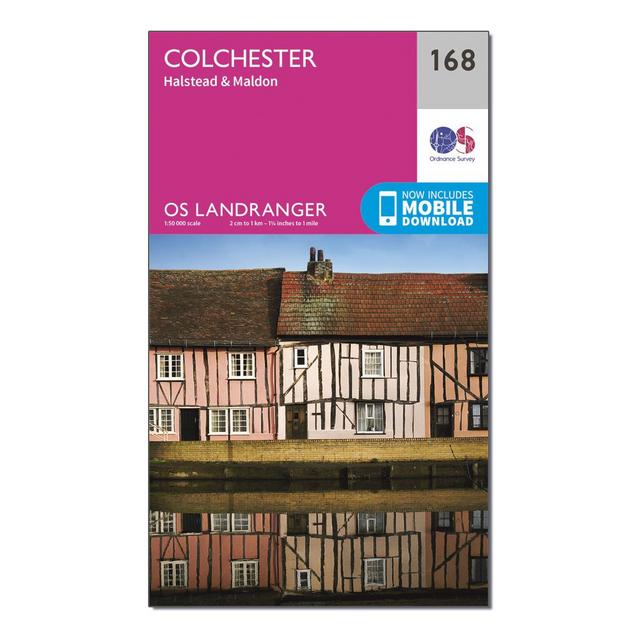 Pink Ordnance Survey Landranger 168 Colchester, Halstead & Maldon Map With Digital Version image 1