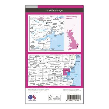 Pink Ordnance Survey Landranger 168 Colchester Map