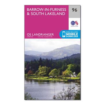 Pink Ordnance Survey OS Landranger 96 Barrow-in-Furness & South Lakeland Map