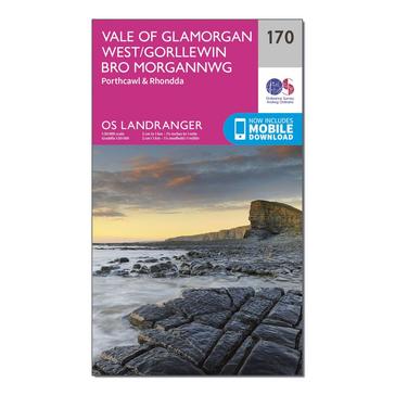 Pink Ordnance Survey Landranger 170 Vale of Glamorgan, Rhondda & Porthcawl Map With Digital Version