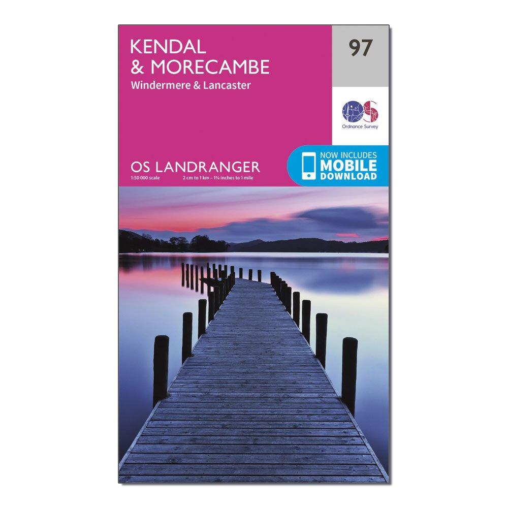 Image of Ordnance Survey Landranger 97 Kendal, Morecambe, Windermere & Lancaster Map With Digital Version - Pink, Pink