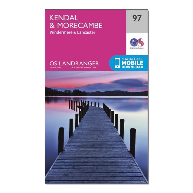 Pink Ordnance Survey Landranger 97 Kendal, Morecambe, Windermere & Lancaster Map With Digital Version image 1