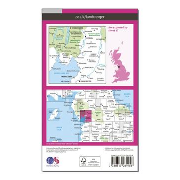 Pink Ordnance Survey Landranger 97 Kendal, Morecambe, Windermere & Lancaster Map With Digital Version