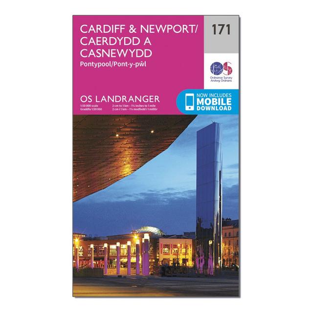 Pink Ordnance Survey Landranger 171 Cardiff & Newport, Pontypool Map With Digital Version image 1