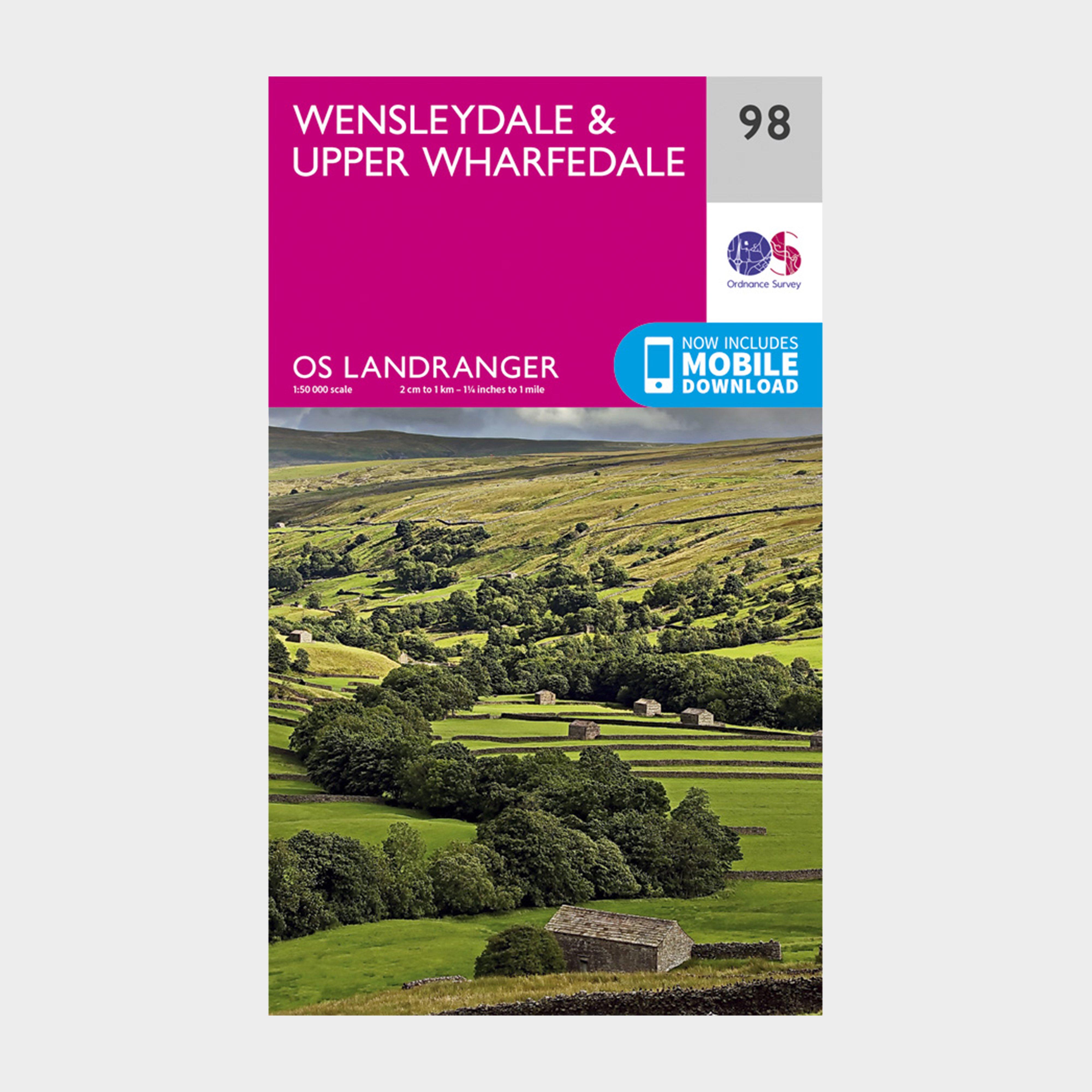 Image of Ordnance Survey Landranger 98 Wensleydale & Upper Wharfedale Map With Digital Version - Pink, Pink