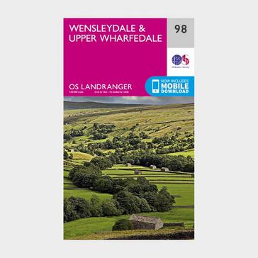 Pink Ordnance Survey Landranger 98 Wensleydale & Upper Wharfedale Map With Digital Version