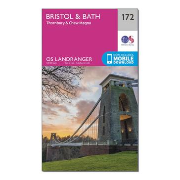 Pink Ordnance Survey Landranger 172 Bristol, Bath & Thornbury Map With Digital Version