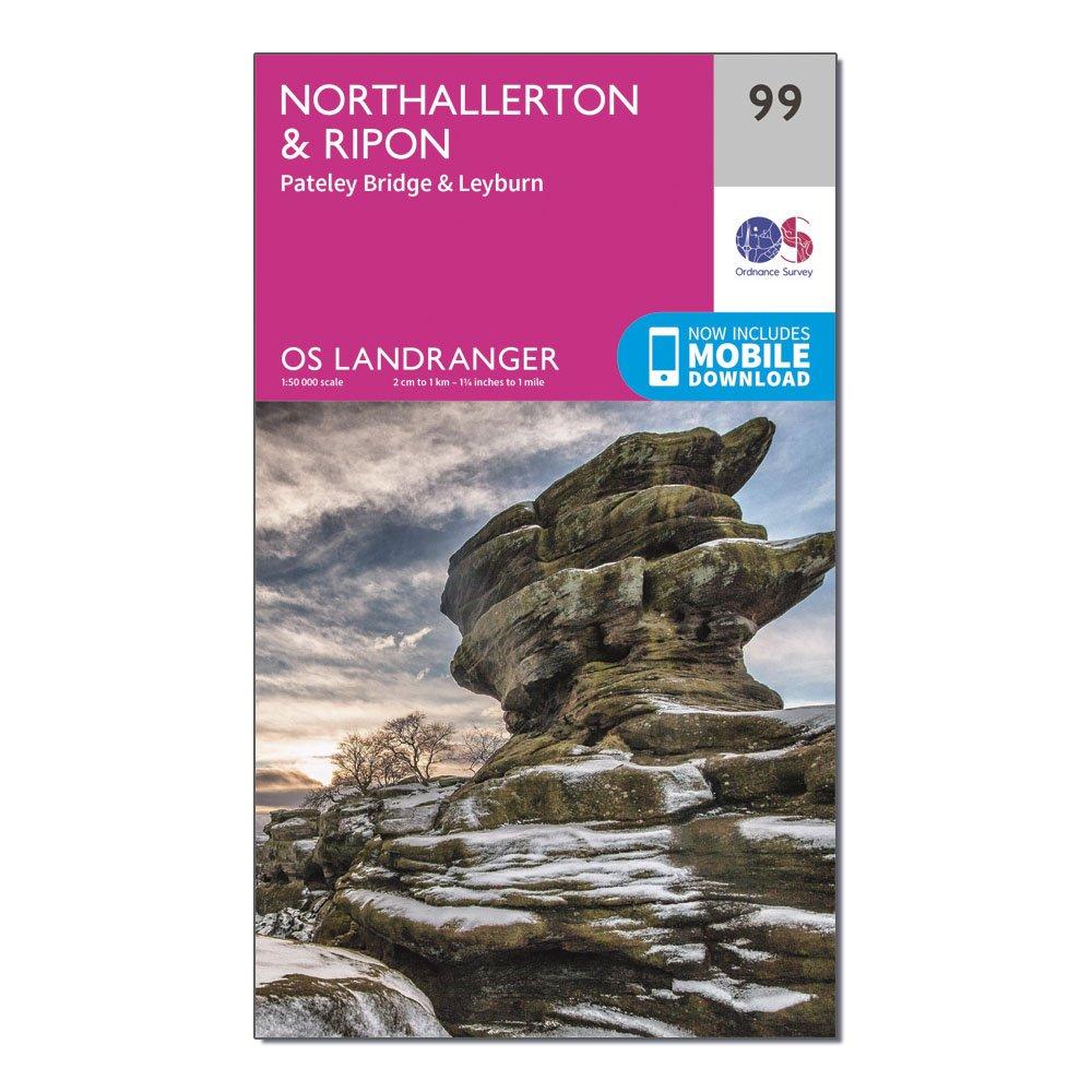 Image of Ordnance Survey Landranger 99 Northallerton & Ripon, Pateley Bridge & Leyburn Map With Digital Version - Pink, Pink