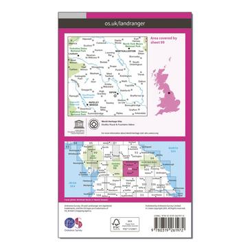 Pink Ordnance Survey Landranger 99 Northallerton & Ripon, Pateley Bridge & Leyburn Map With Digital Version