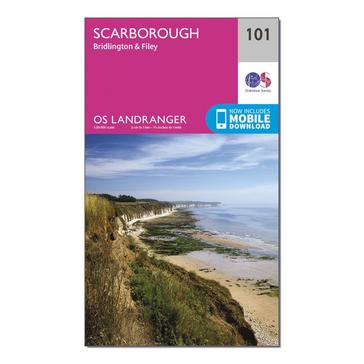 Pink Ordnance Survey Landranger 101 Scarborough, Bridlington & Filey Map With Digital Version