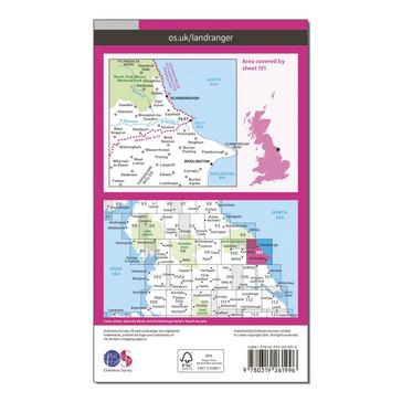 Pink Ordnance Survey Landranger 101 Scarborough, Bridlington & Filey Map With Digital Version
