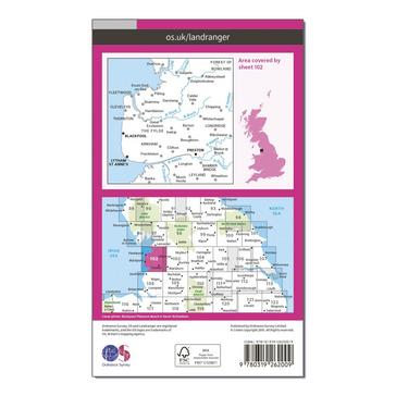 Pink Ordnance Survey Landranger 102 Preston & Blackpool, Lytham Map With Digital Version