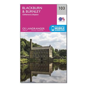 Pink Ordnance Survey Landranger 103 Blackburn & Burnley, Clitheroe & Skipton Map With Digital Version