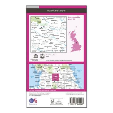 Pink Ordnance Survey Landranger 104 Leeds & Bradford, Harrogate & Ilkley Map With Digital Version