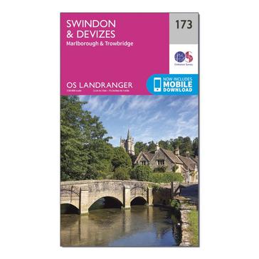 Pink Ordnance Survey Landranger 173 Swindon & Devizes, Marlborough & Trowbridge Map With Digital Version