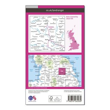 Pink Ordnance Survey Landranger 105 York & Selby Map With Digital Version